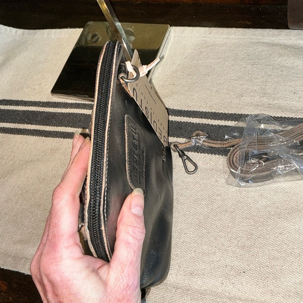 NWT Bed Stu Leather Ventura Crossbody Clutch Bag Black Hand Wash Retail $155 - Picture 6 of 13